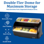 San Jamar Dome Stacked Condiment Center with Dome Lids for Kitchen, Bar, and Restaurants, Plastic, 9 Trays, Black view 6
