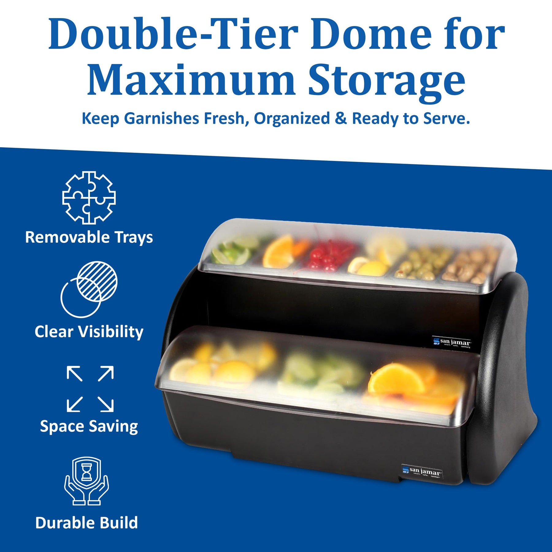 San Jamar Dome Stacked Condiment Center with Dome Lids for Kitchen, Bar, and Restaurants, Plastic, 9 Trays, Black view 6