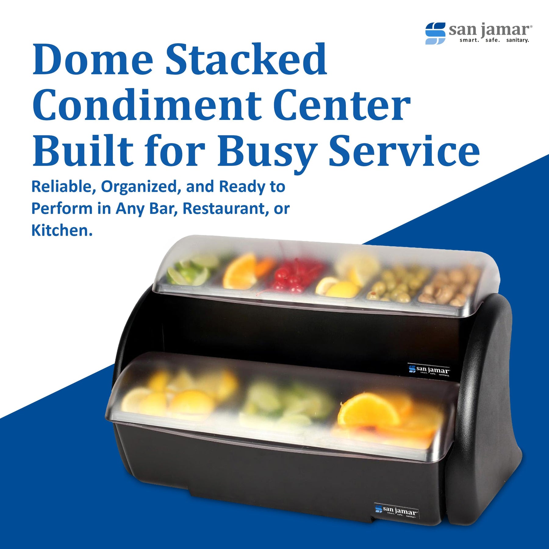 San Jamar Dome Stacked Condiment Center with Dome Lids for Kitchen, Bar, and Restaurants, Plastic, 9 Trays, Black view 7
