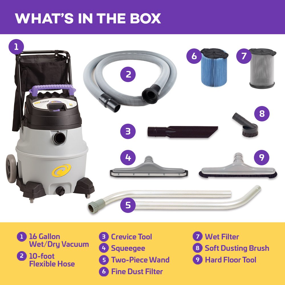 ProTeam Wet Dry Vacuums, ProGuard 16 MD, 16-Gallon Commercial Wet Dry Vacuum Cleaner with Tool Kit view 2