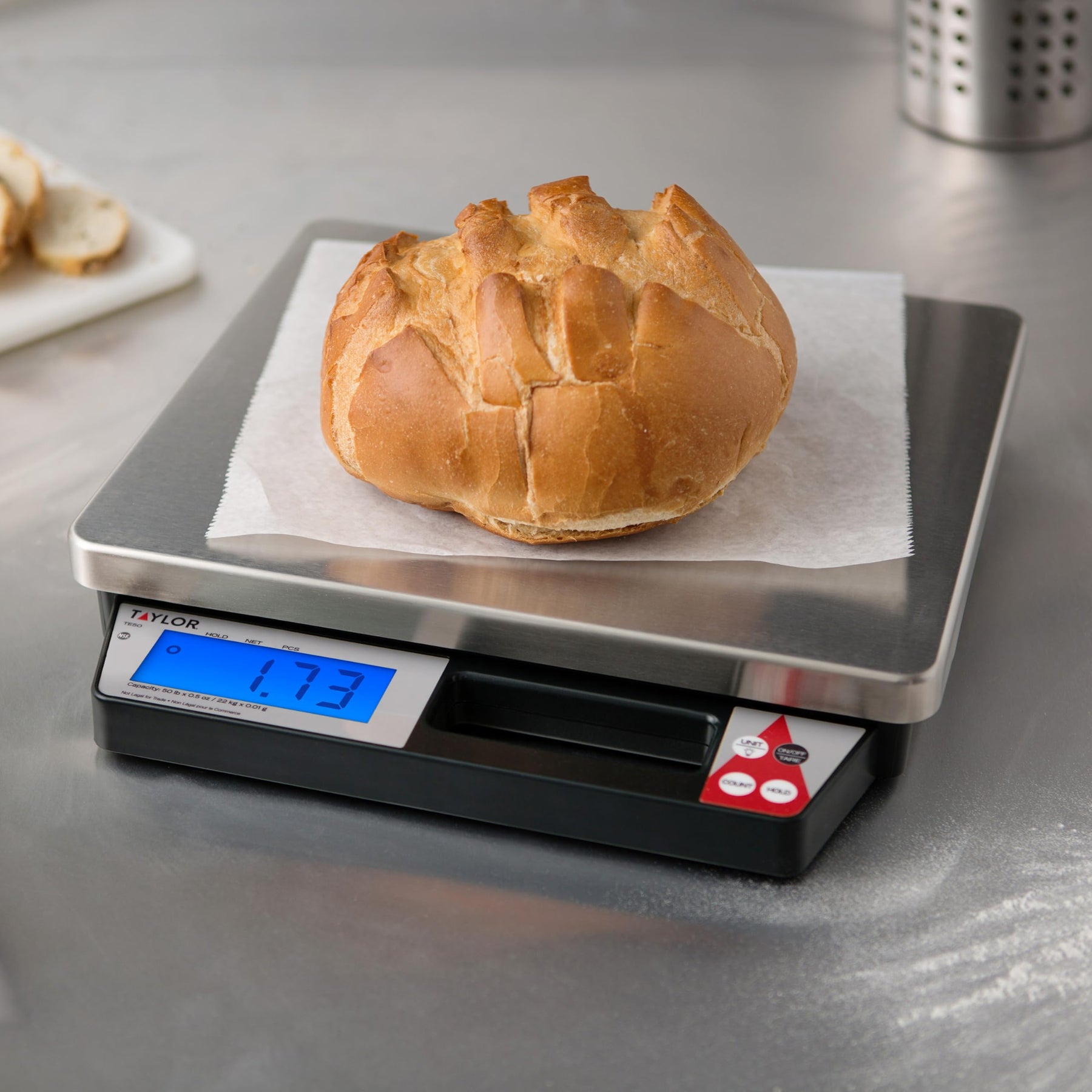Taylor TE50 50-Pound Digital Portion Control Food Scale with Handle, Inventory, Postal, and Bulk Portioning Scale, Tare and Hold Function, NSF, Stainless Steel Platform view 2