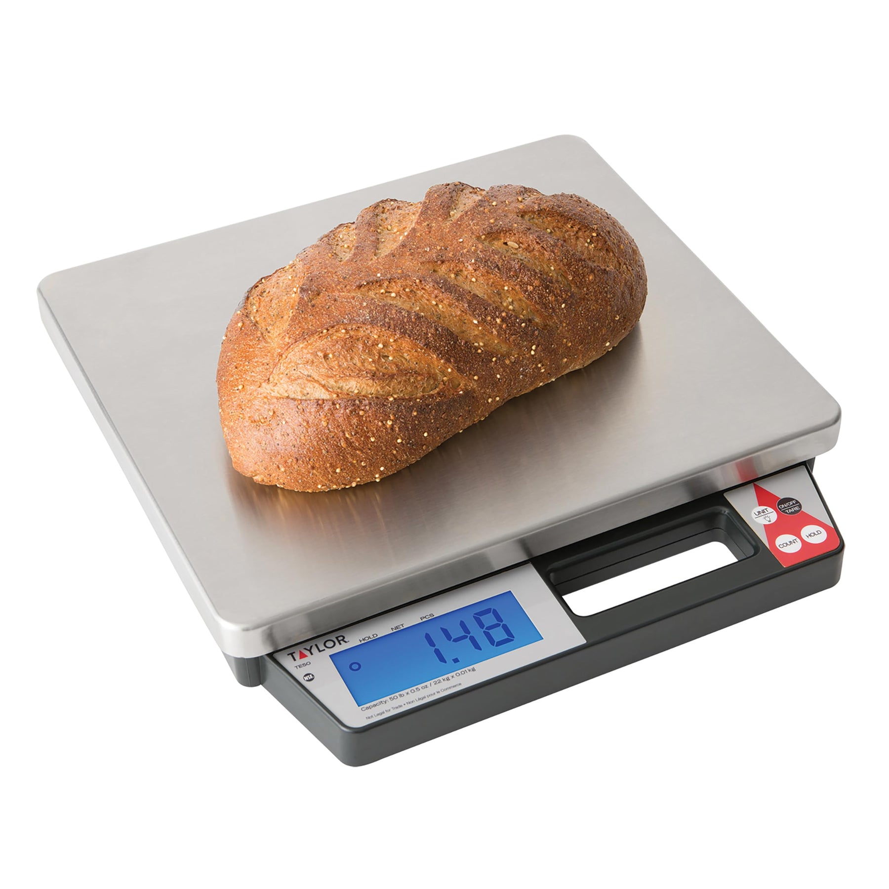 Taylor TE50 50-Pound Digital Portion Control Food Scale with Handle, Inventory, Postal, and Bulk Portioning Scale, Tare and Hold Function, NSF, Stainless Steel Platform view 4