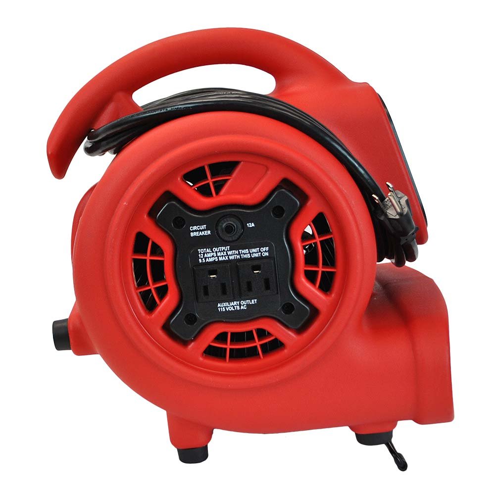 XPOWER P-230AT Mini Mighty 1/4 HP 925 CFM Centrifugal Air Mover, Carpet Dryer, Floor Fan, Blower, Stackable, Daisy Chain, for Water Damage Restoration, Janitorial, Plumbing, Home Use, Red view 3
