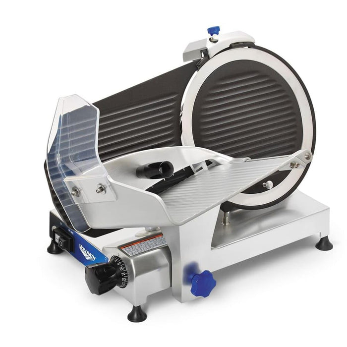 Vollrath 40951 Medium-Duty Electric Slicer, 12-Inch Blade, Cast Aluminum, 120V, Belt-Driven Design with Built-in Sharpener, Nonstick Coating, Adjustable Thickness, Removable Carriage