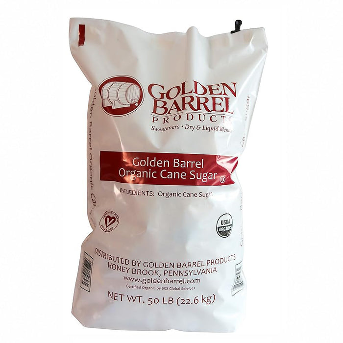 Golden Barrel Organic Cane Sugar Bulk - 50lbs of USA-Sourced Light Tan Granulated Sugar - Vegan-Friendly Natural Sweetener for Baking, Cooking, & Beverages - Lightly Refined with Rich Flavor
