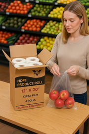 4 Rolls - Plastic Roll Bags for Fruits, Vegetable, Bread, Food Storage Clear Bags (12"x20") view 5