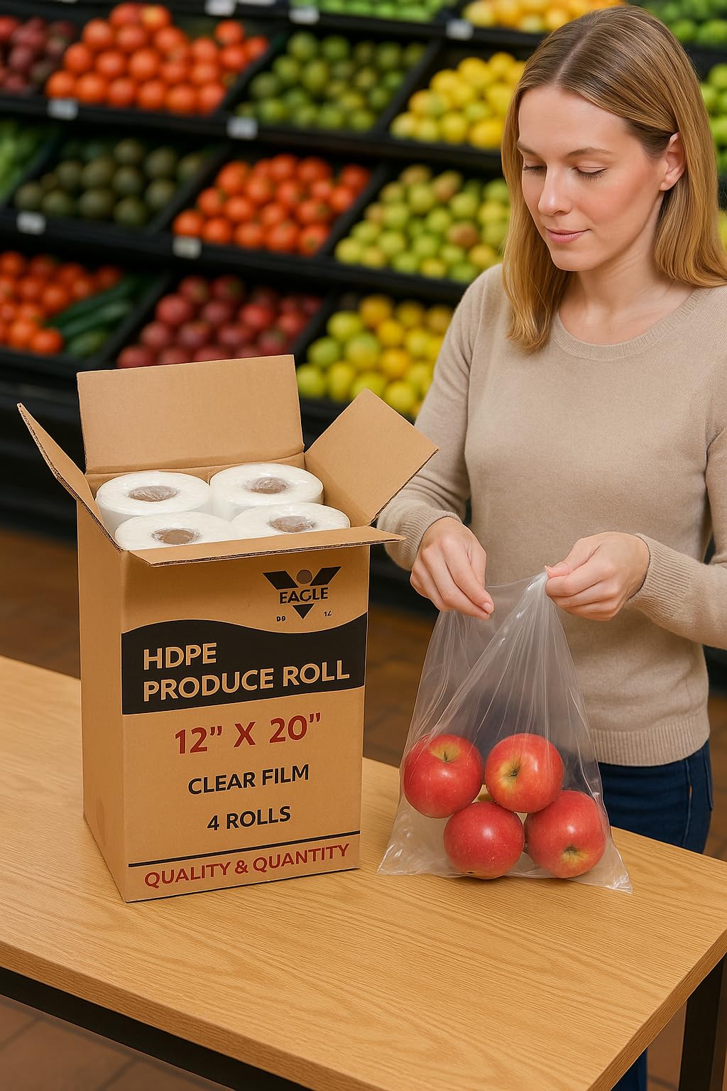 4 Rolls - Plastic Roll Bags for Fruits, Vegetable, Bread, Food Storage Clear Bags (12"x20") view 5
