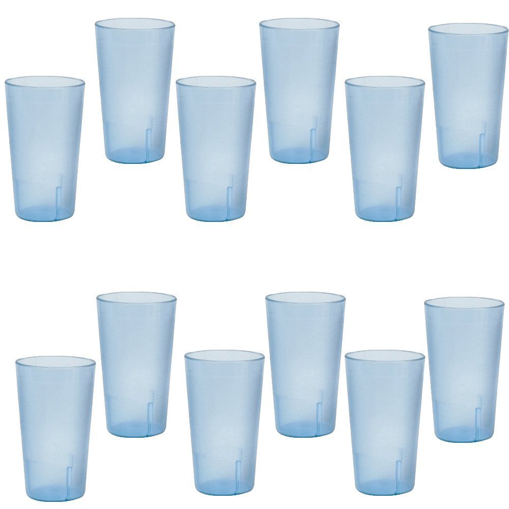 32 oz. (Ounce) Restaurant Tumbler Beverage Cup, Stackable Cups, Break-Resistant Commmerical Plastic, Set of 12 - Blue