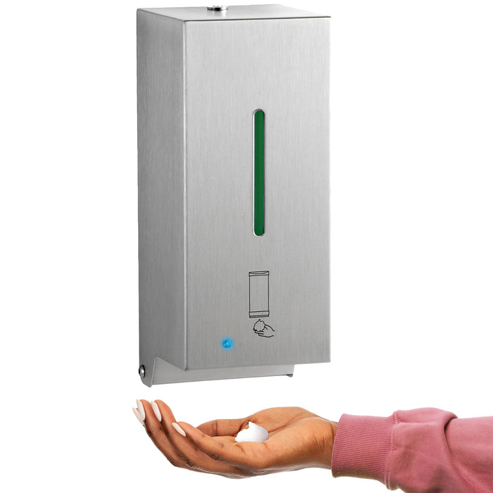 BOBRICK 2013 Stainless Steel Automatic Wall-Mounted Foam Soap Dispenser, Satin Finish, 27-FL oz. 4-1/4” W, 10-17/32” H, 4-7/32” D