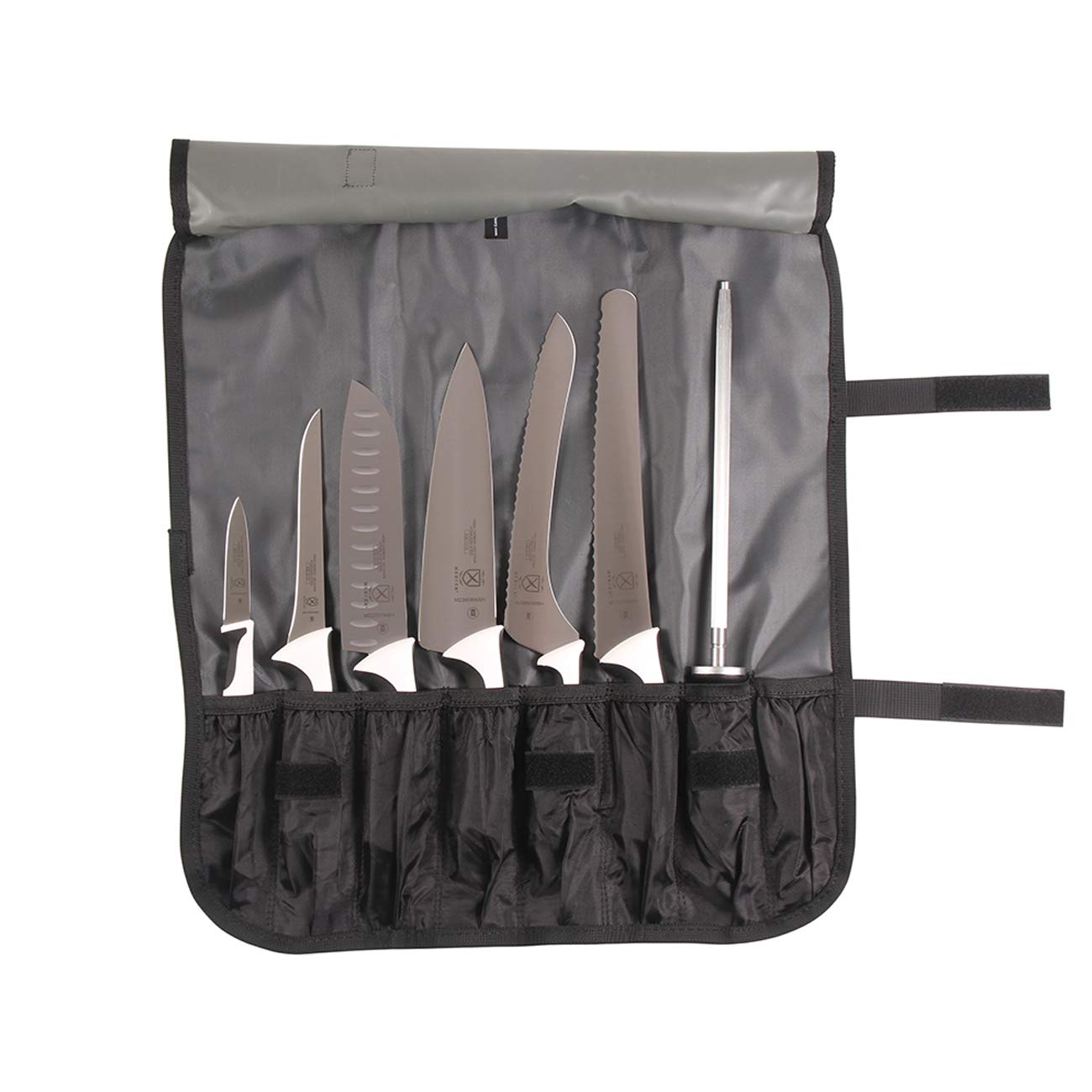 Mercer Culinary Millennia 8-Piece Knife Roll Set, White Handles
