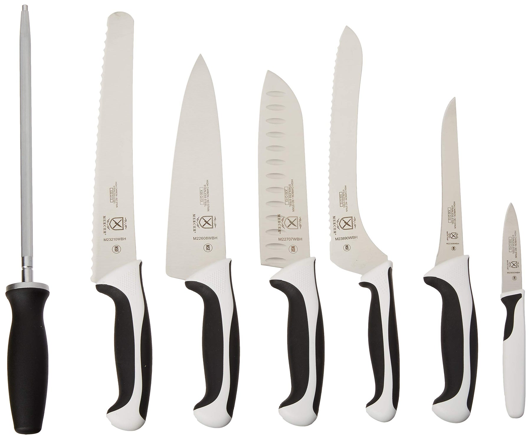 Mercer Culinary Millennia 8-Piece Knife Roll Set, White Handles view 2