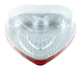 Handi-Foil Red Aluminum Heart Shaped Valentine Foil Cake Pan w/Clear Dome Lid (pack of 100)