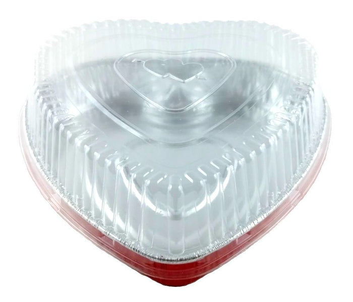 Handi-Foil Red Aluminum Heart Shaped Valentine Foil Cake Pan w/Clear Dome Lid (pack of 100)