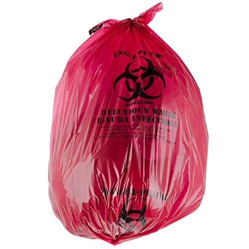 Red Isolation Infectious Waste Bag/Biohazard Bag Linear Low Density 1.2 Mil - 100/Case 33 Gallon 33" x 40"