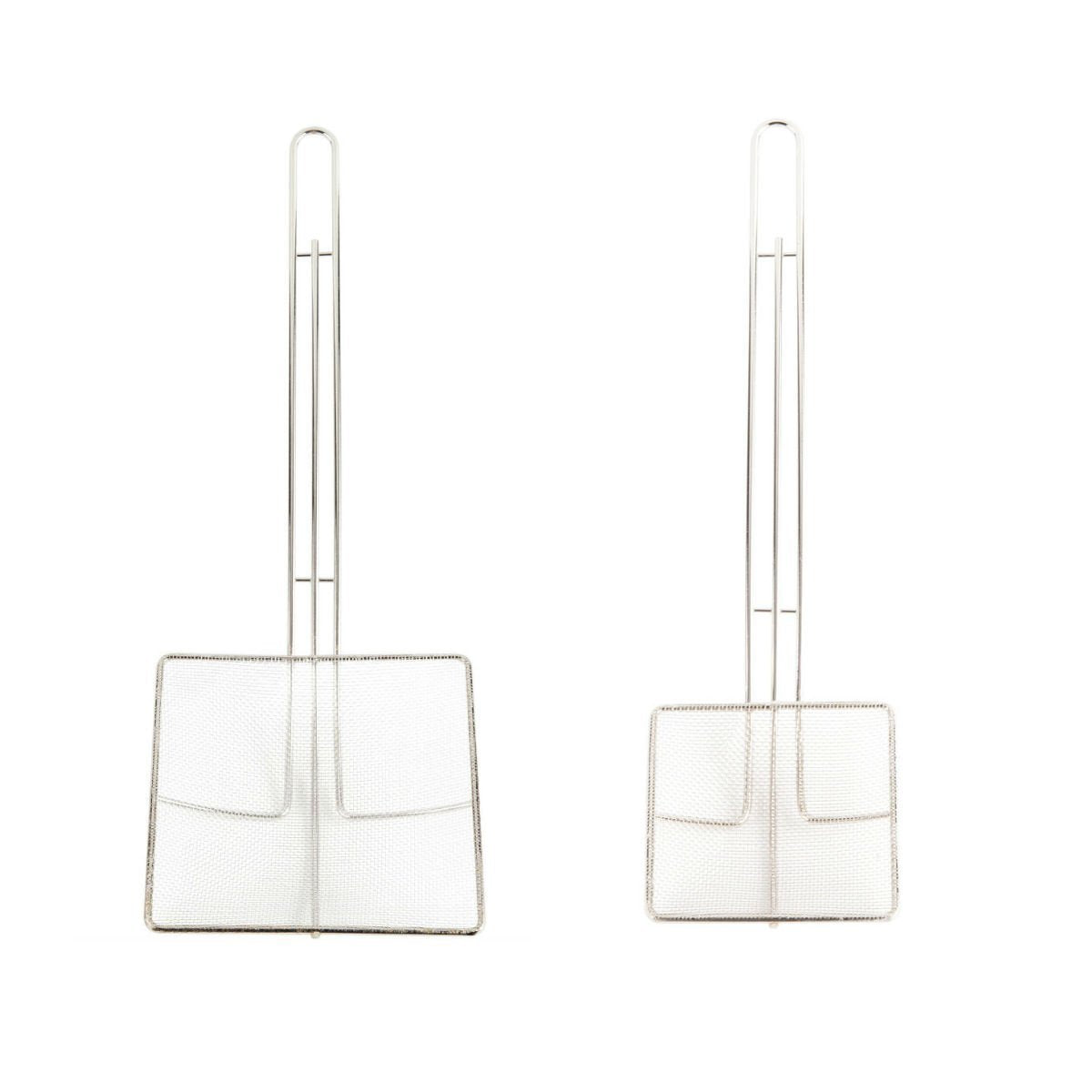 Fine Mesh Deep Fryer Oil Skimmer/Strainer – Professional Set of Two - One 7” And One 5” Square Cooking Skimmers