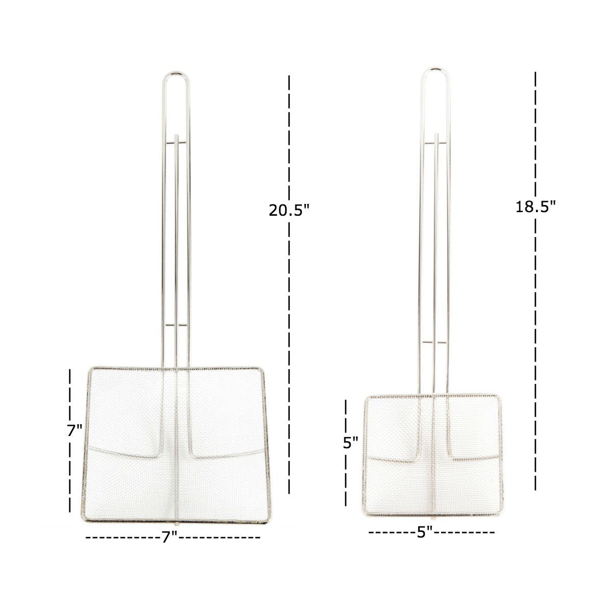 Fine Mesh Deep Fryer Oil Skimmer/Strainer – Professional Set of Two - One 7” And One 5” Square Cooking Skimmers view 2