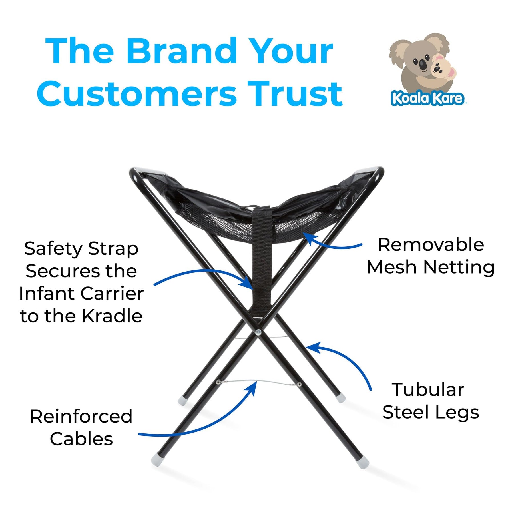 Koala Kare Infant Seat Kradle – Secure, Table-Height Infant Carrier Holder with Tubular Steel Legs, Foldable & Compact Design, Machine-Washable Mesh (Model KB115-02) view 4