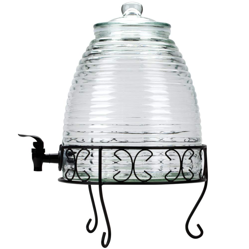 2.4 Gallon Glass Bee Hive Beverage Drink Water Ice Tea Dispenser Metal Stand view 2
