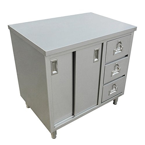 Omcan 44189 Worktable with Sliding Doors, Cabinet and Drawers