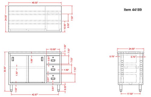 Omcan 44189 Worktable with Sliding Doors, Cabinet and Drawers view 2