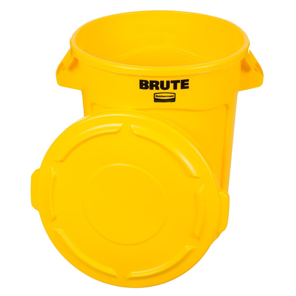 TableTop King Brute 32 Gallon Yellow Trash Can and Lid view 2