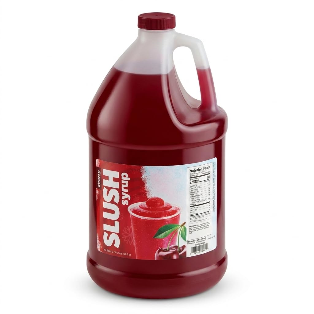 Slushy Mix Concentrate 1 Gallon – 5:1 Frozen Drink Syrup for Slushie, Granita & Snow Cone Machines – High Yield (48 Servings) – Gluten Free – Commercial Beverage Mix – Made in USA (Each, Cherry)