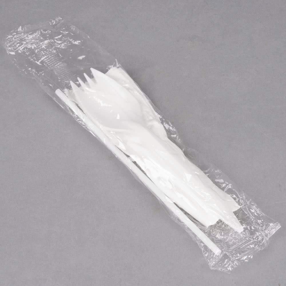 BWS Individually Wrapped White Medium Weight Plastic Spork, Straw, and Napkin Kit, Case of 1000 view 2