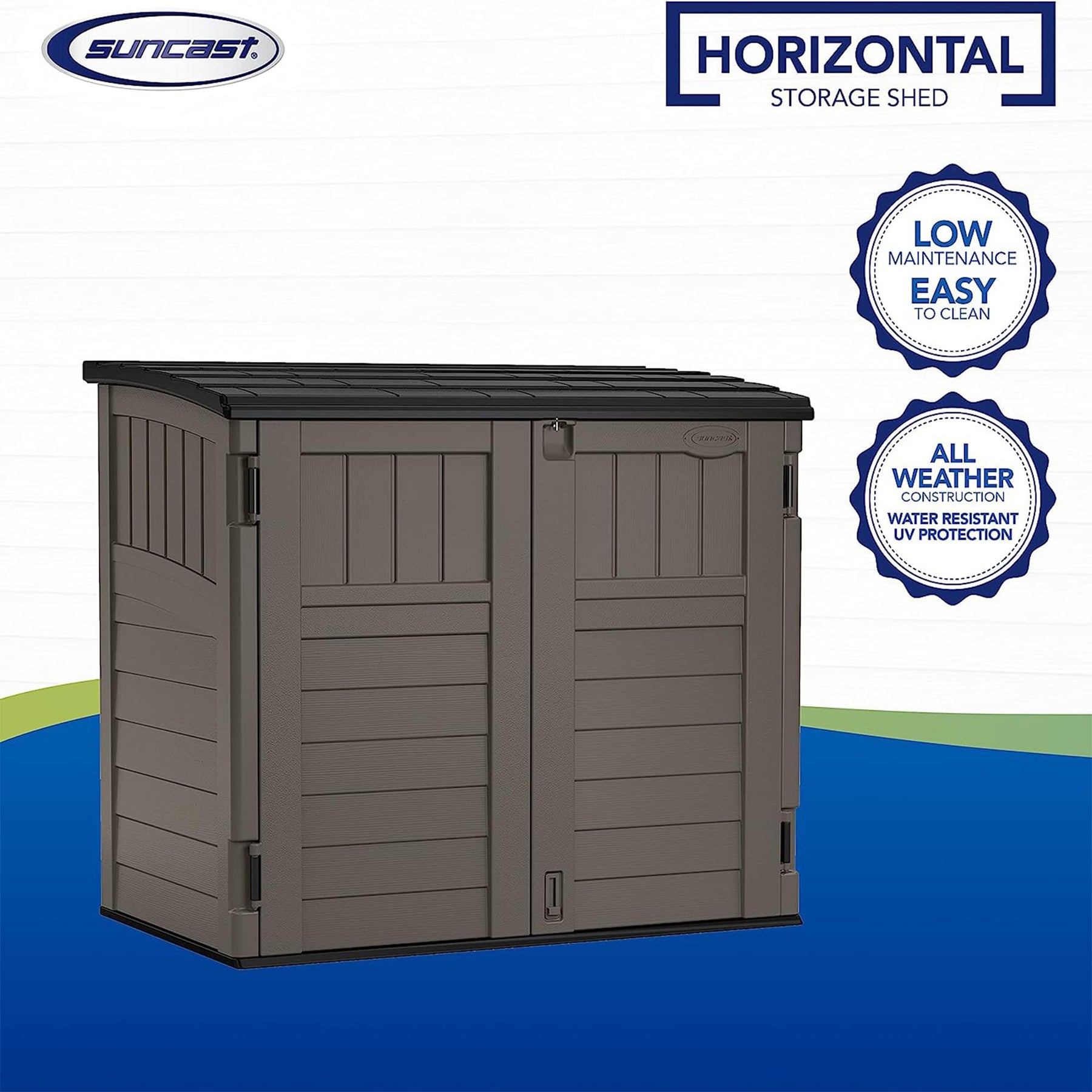Suncast 34 Cu Ft Horizontal Storage Shed, Resin, Lockable, Stoney Black view 3