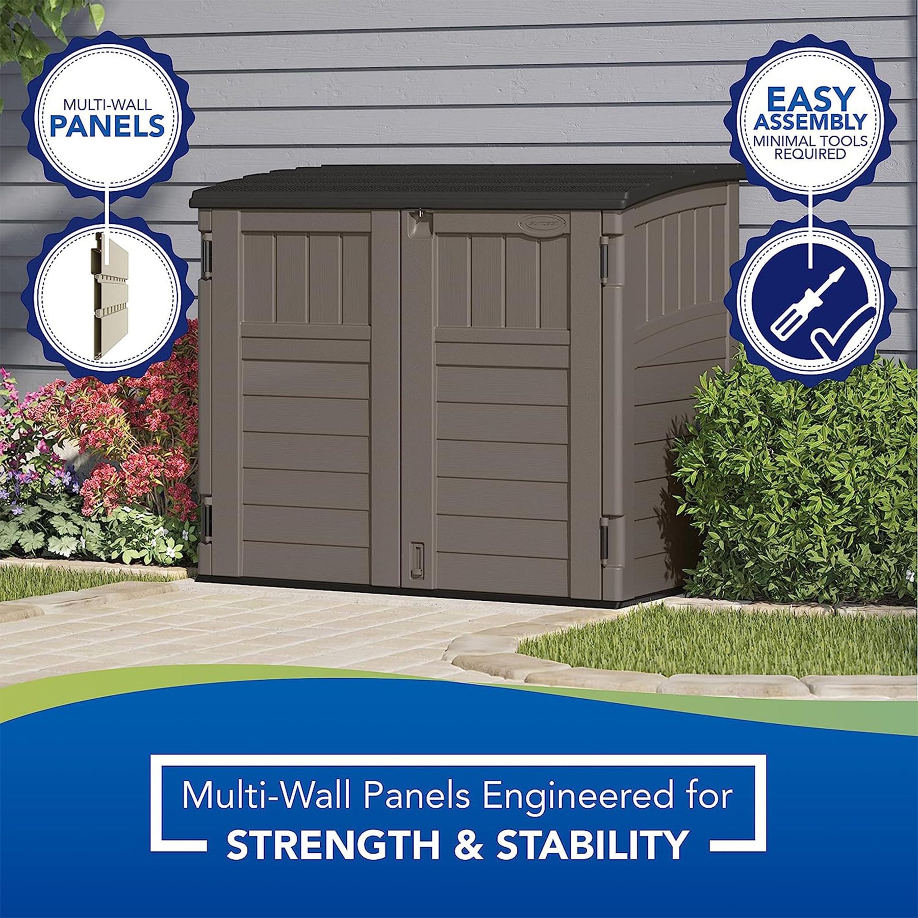 Suncast 34 Cu Ft Horizontal Storage Shed, Resin, Lockable, Stoney Black view 4
