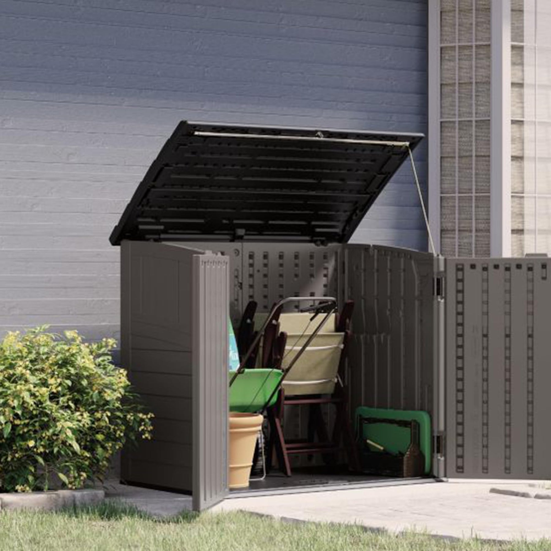 Suncast 34 Cu Ft Horizontal Storage Shed, Resin, Lockable, Stoney Black view 6