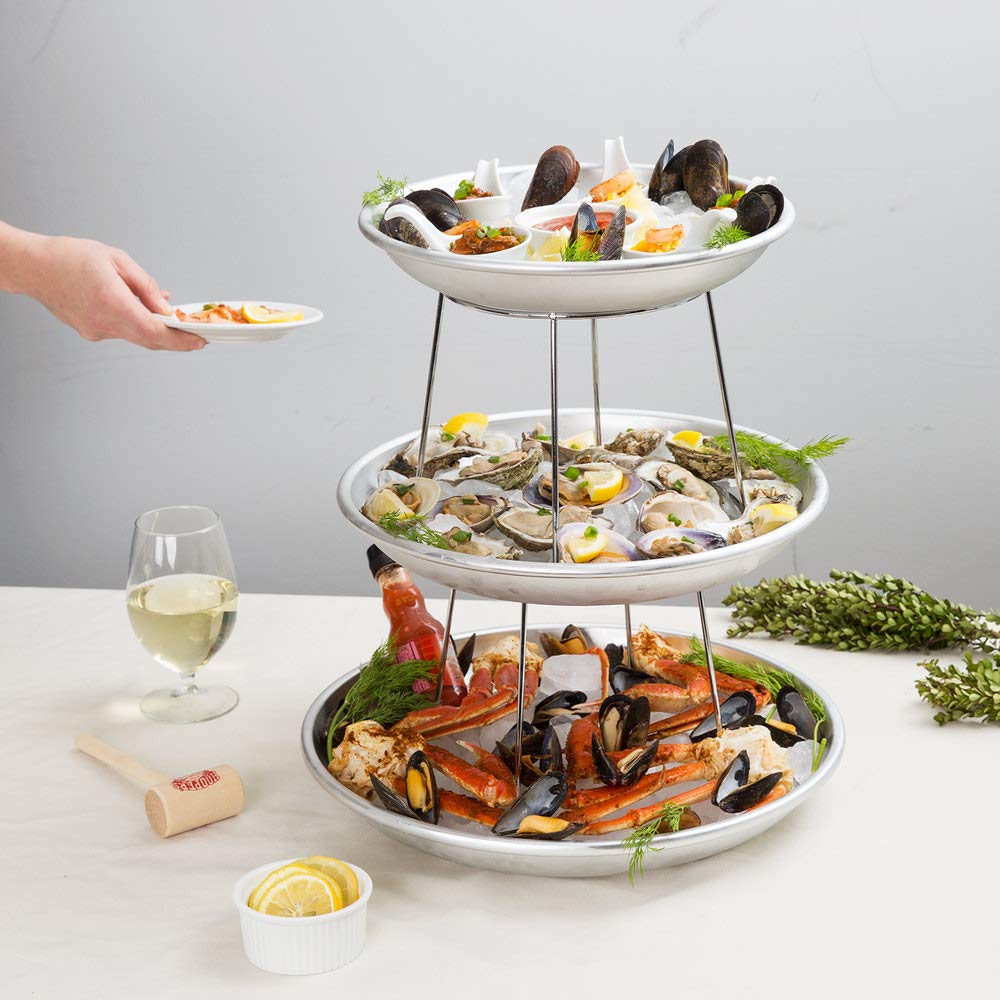 TableTop King 3-Tier Seafood Tower Set with Small Aluminum Trays and Stand view 3