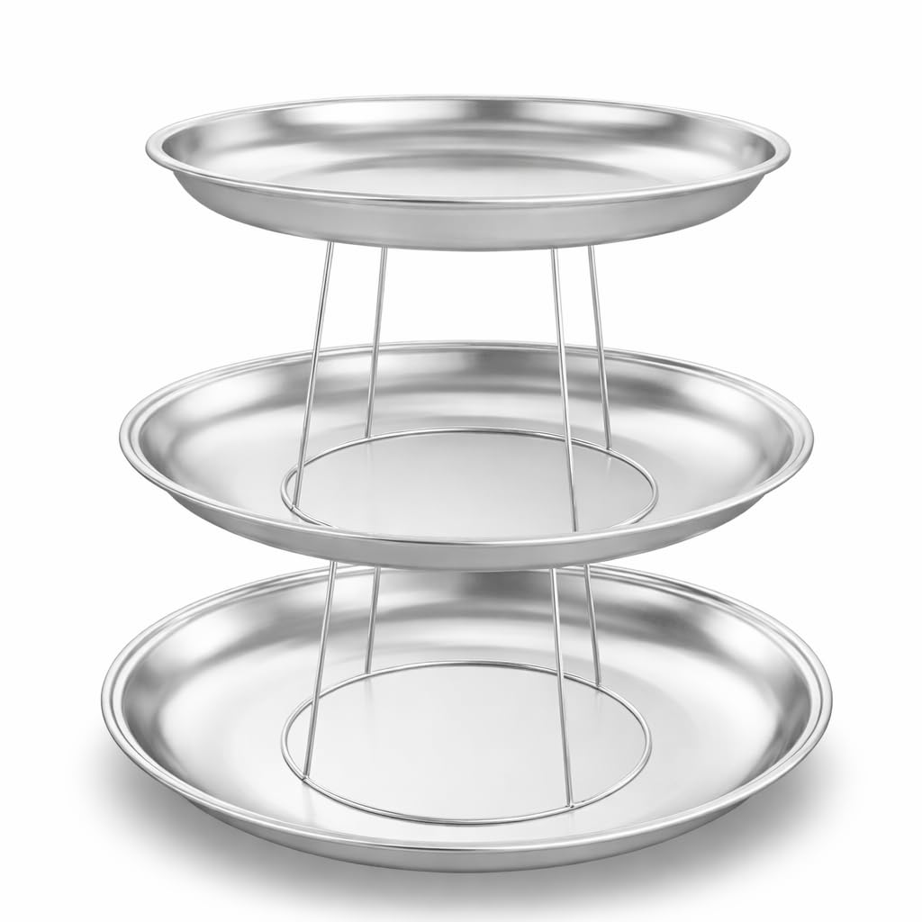 TableTop King 3-Tier Seafood Tower Set with Large Aluminum Trays and Stand