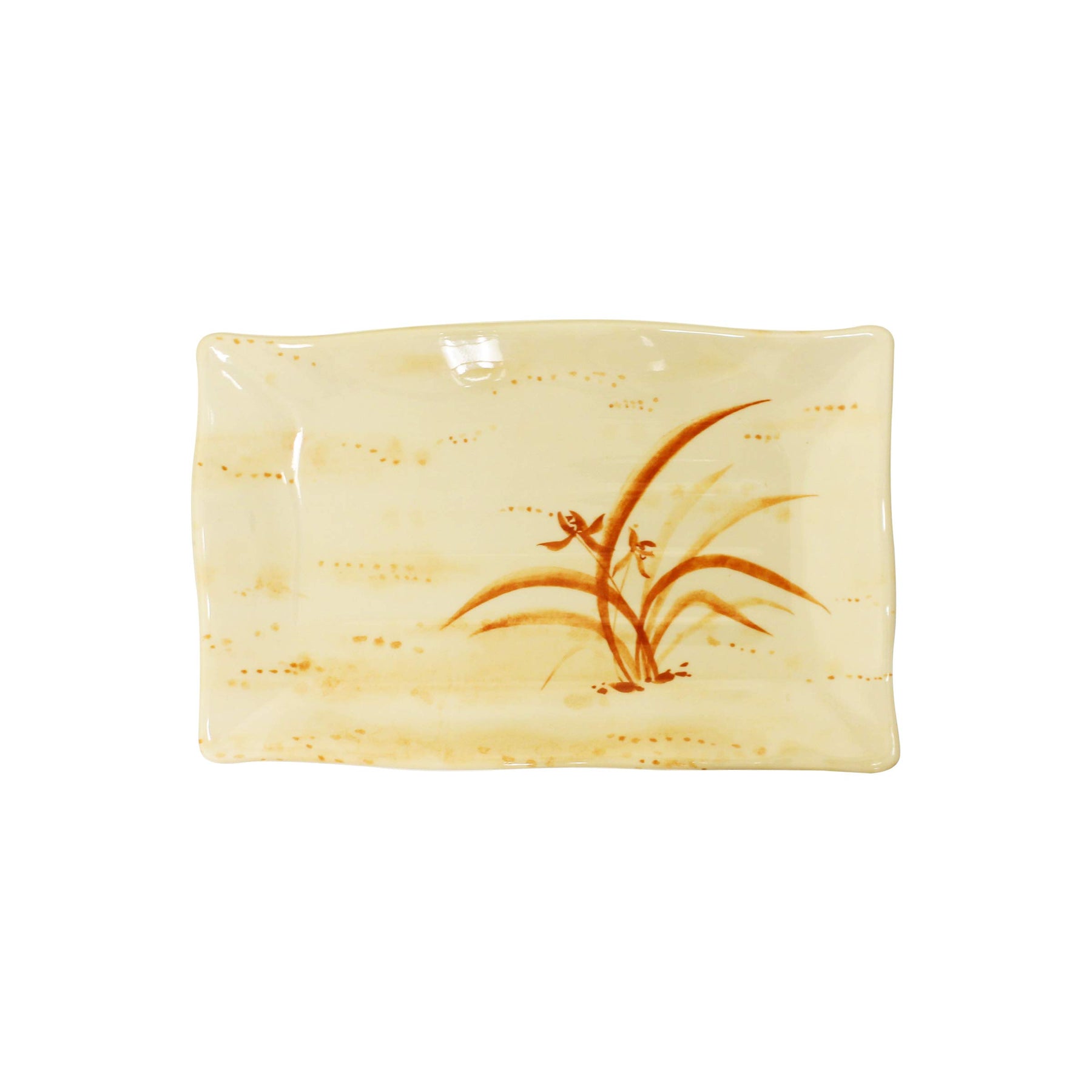 Thunder Group Gold orchid melamine dinnerware collection 15 1/2" x 10 3/4" wave rectangular plate, comes in dozen