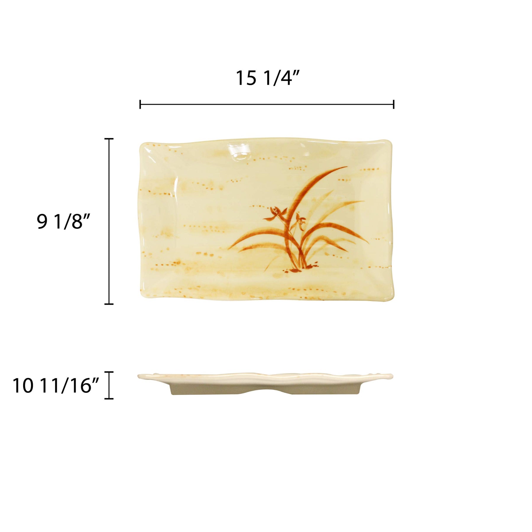 Thunder Group Gold orchid melamine dinnerware collection 15 1/2" x 10 3/4" wave rectangular plate, comes in dozen view 2
