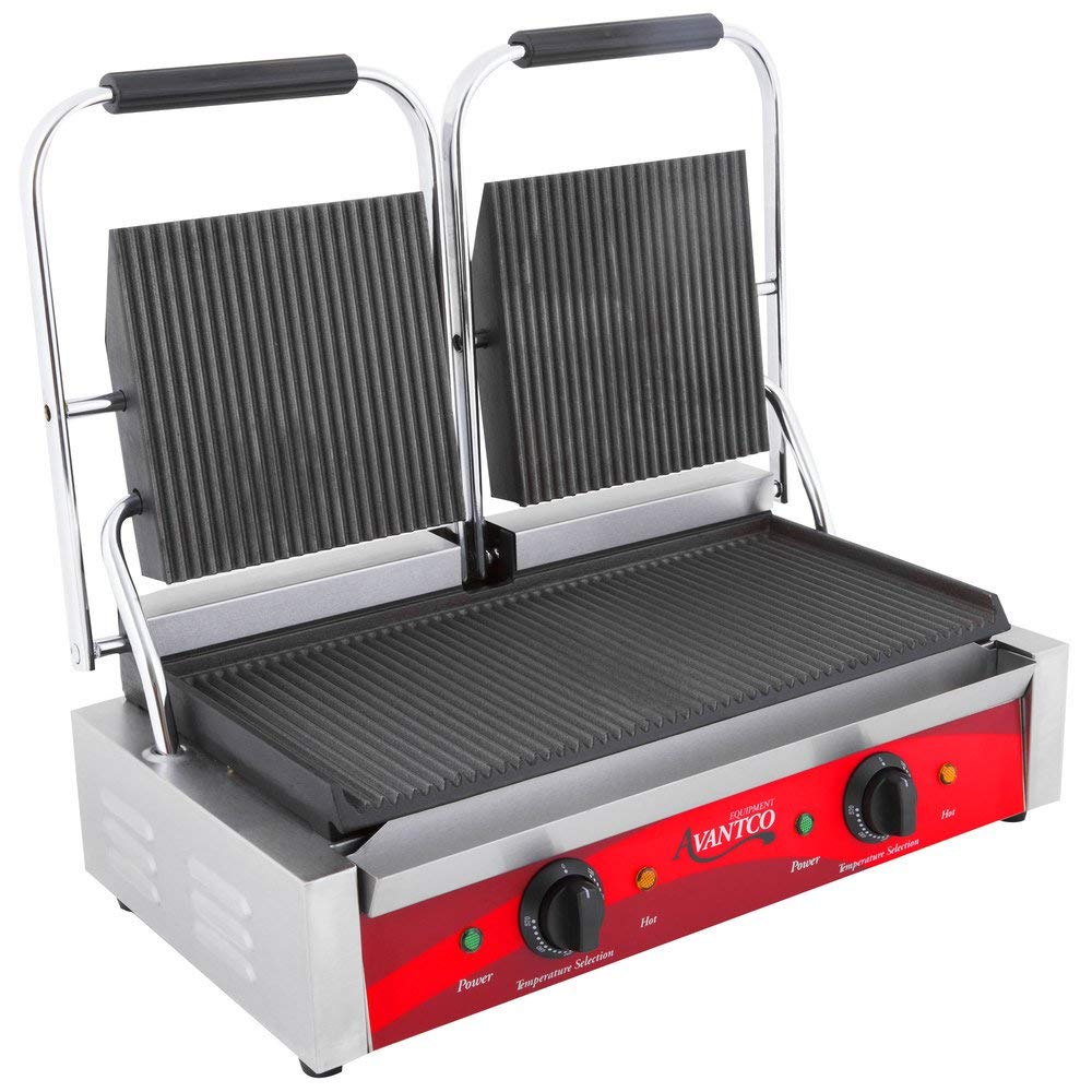 TableTop King P84 Double Commercial Panini Sandwich Grill with Grooved Plates - 18 3/16" x 9 1/16" Cooking Surface - 120V, 3500W view 2