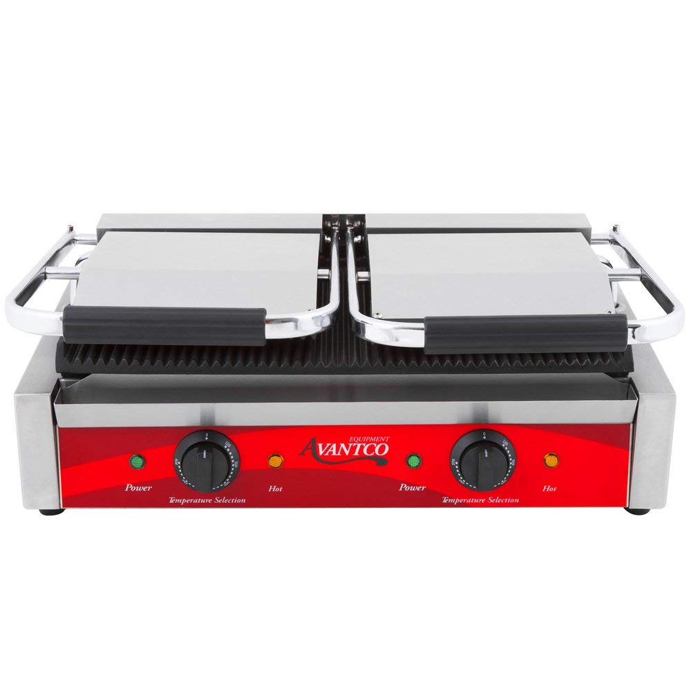 TableTop King P84 Double Commercial Panini Sandwich Grill with Grooved Plates - 18 3/16" x 9 1/16" Cooking Surface - 120V, 3500W view 3