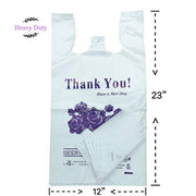 R Noble Heavy Duty 12???23???7?Purple Flower Thank You Reusable Disposable Grocery T-Shirt Plastic Bags 200 Counts 17Mic view 2