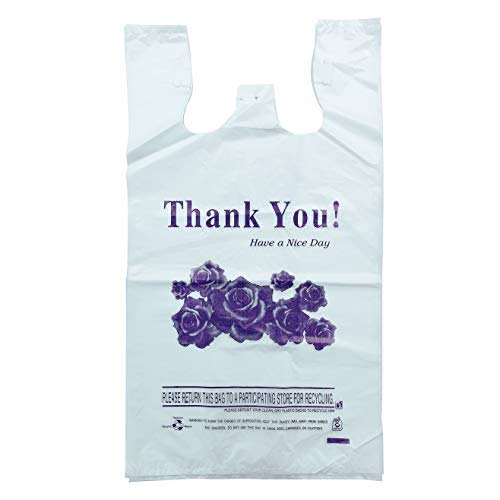 R Noble Heavy Duty 12???23???7?Purple Flower Thank You Reusable Disposable Grocery T-Shirt Plastic Bags 200 Counts 17Mic view 4