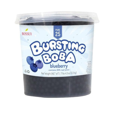 Bossen Bursting Boba Pure25 filled with a refreshing fruity liquid that creates a burst of flavor in your mouth Make in Taiwan 7.04 lb Each Pack (1 pack, Blueberry)