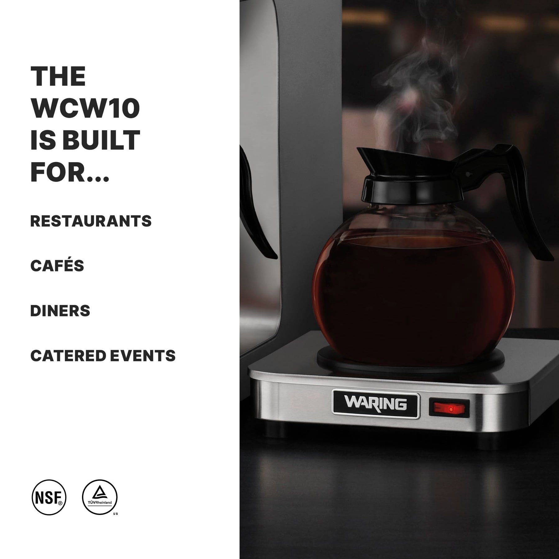 Waring Commercial WCW10 Café Deco Single Coffee Carafe Warmer, 120V, 5-15 Phase Plug, Single Burner Silver view 2