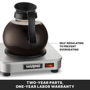 Waring Commercial WCW10 Café Deco Single Coffee Carafe Warmer, 120V, 5-15 Phase Plug, Single Burner Silver view 4
