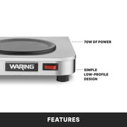 Waring Commercial WCW10 Café Deco Single Coffee Carafe Warmer, 120V, 5-15 Phase Plug, Single Burner Silver view 5