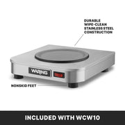 Waring Commercial WCW10 Café Deco Single Coffee Carafe Warmer, 120V, 5-15 Phase Plug, Single Burner Silver view 6