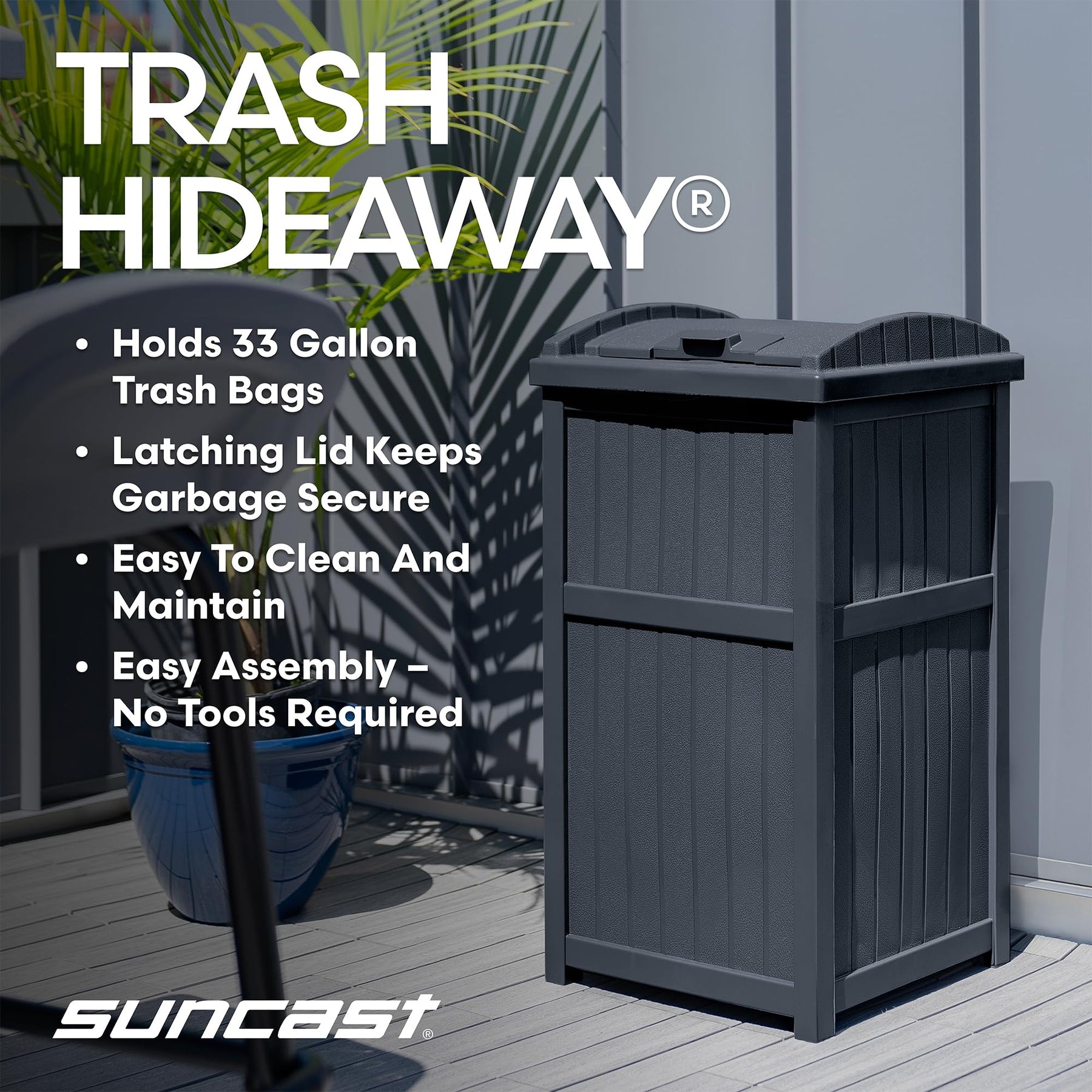 Suncast 33 Gal Outdoor Trash Can Hideaway with Lid, Cyberspace view 2