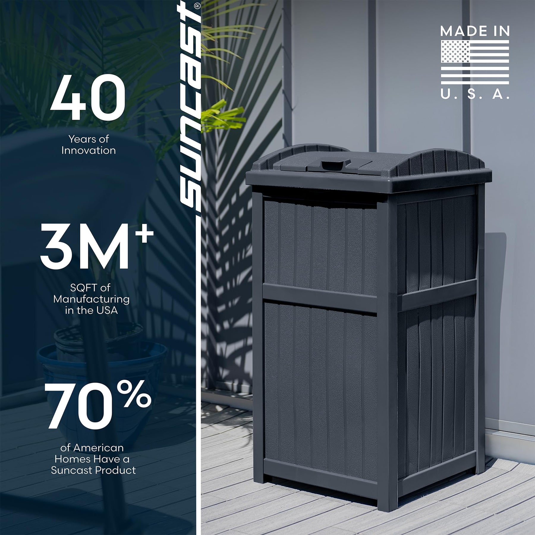 Suncast 33 Gal Outdoor Trash Can Hideaway with Lid, Cyberspace view 8