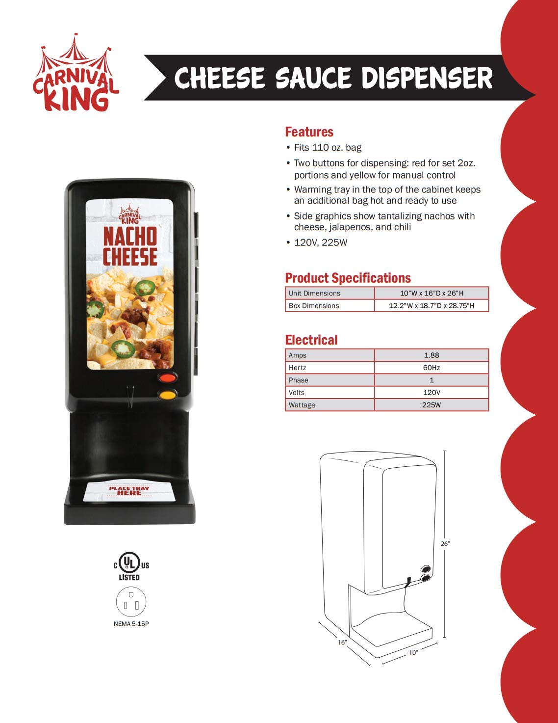 Wallace Flynn Carnival King CD225 Peristaltic Cheese Sauce Dispenser - 120V, 225W, Black view 8