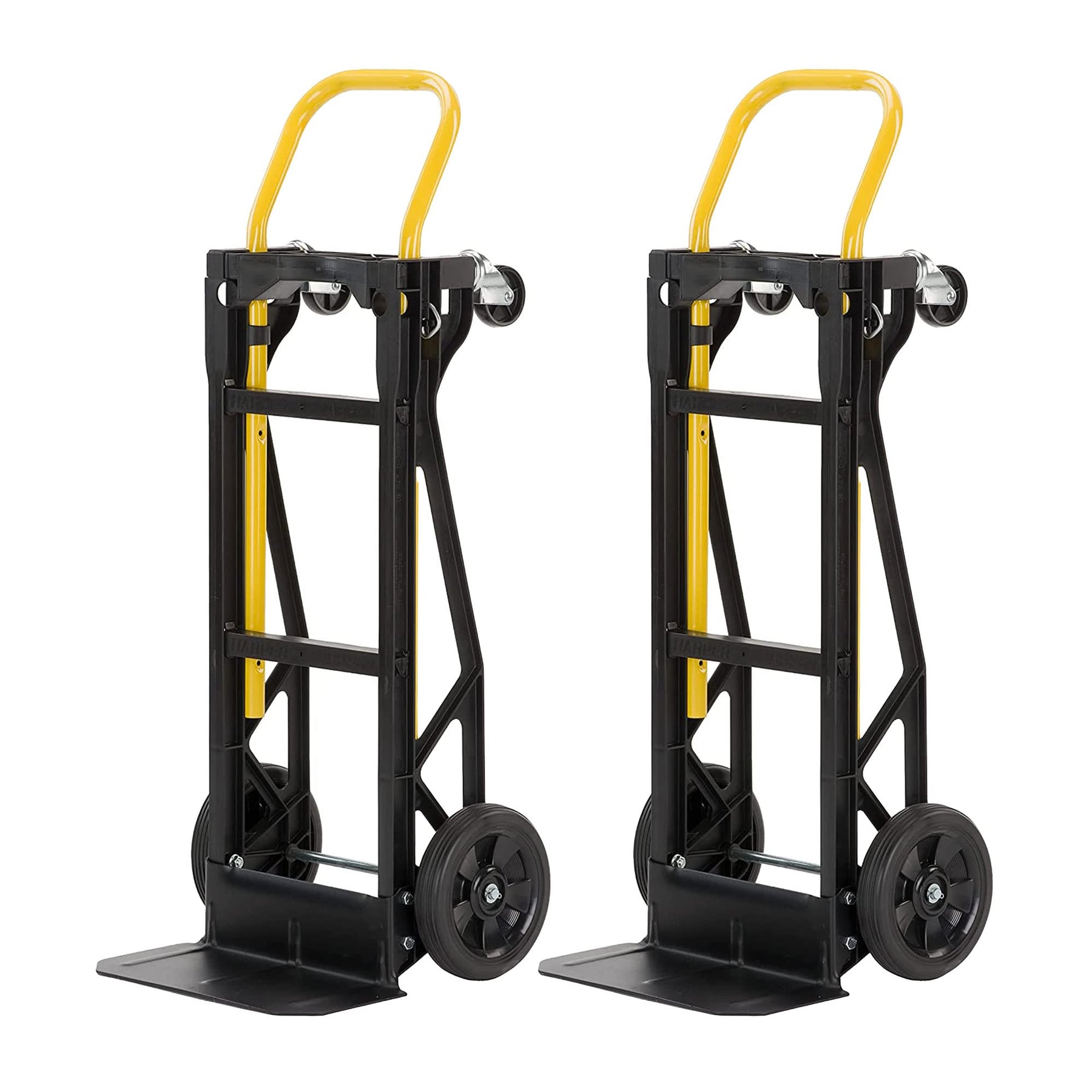 Harper Trucks PJDY2223AKD 400 Pound Capacity Glass Filled Nylon Frame Dual Convertible Cart and Dolly with 8 Inch Pneumatic Wheels, Black (2 Pack)
