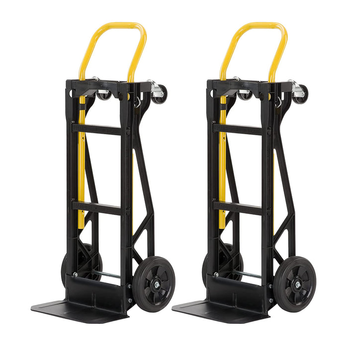 Harper Trucks PJDY2223AKD 400 Pound Capacity Glass Filled Nylon Frame Dual Convertible Cart and Dolly with 8 Inch Pneumatic Wheels, Black (2 Pack)