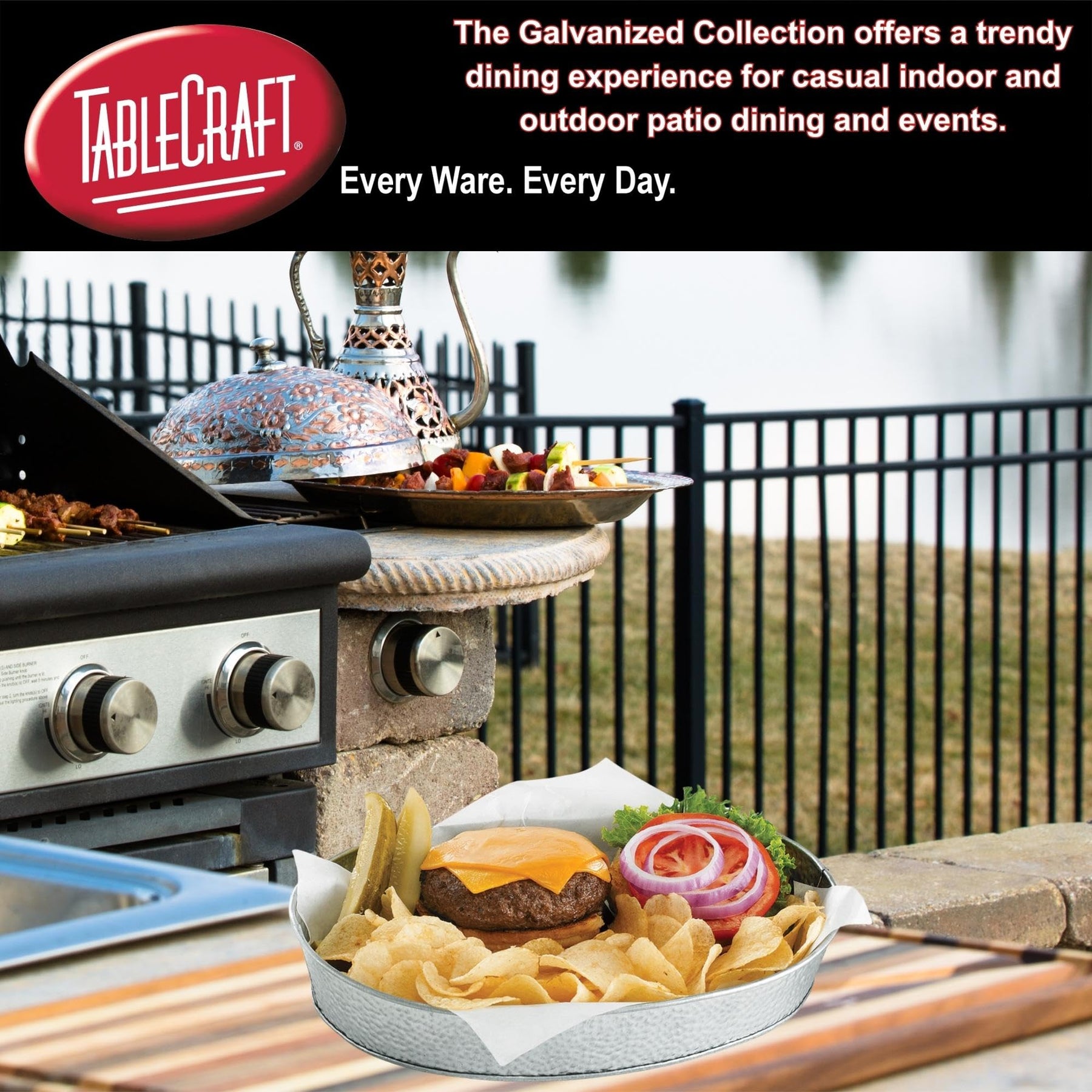 Tablecraft Galvanized Oval Serving Trays, Steel Dinner Food Platter, Silver Pebble Textured, Rustic Style Plates for Restaurant, Patio, Indoor and Outdoor Use, Reusable, Unbreakable, 12x9, 12 Pcs view 4