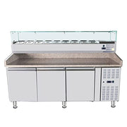 Omcan GRANITE TOP REFRIGERATED PIZZA PREP TABLE 80inch, OMCAN 41145, Metallic, OVER-ALL DIMENSIONS: 79.7” x 31.5” x 39” view 2